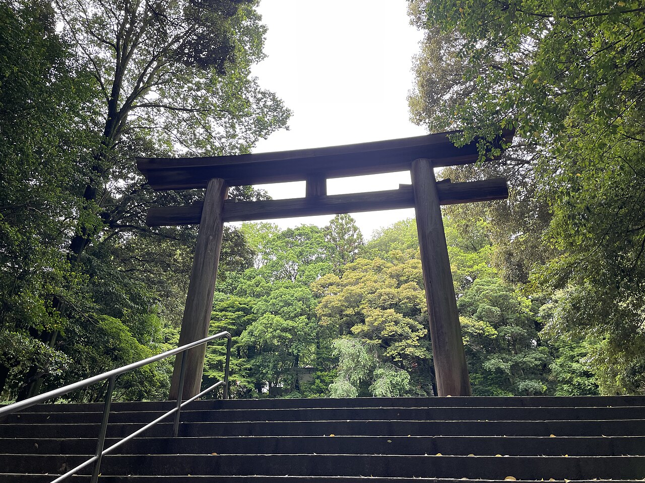 Torii gate and stone steps at Omi Jingu in Otsu, photographed on May 25, 2025